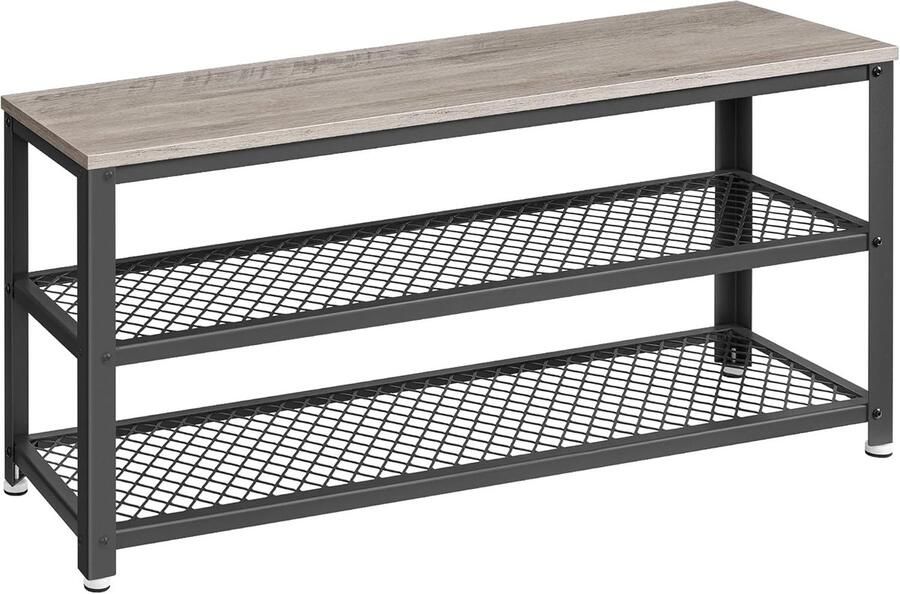 VASAGLE schoenenbank schoenenrek met 2 roosterplanken opbergruimte voor schoenen 30 x 100 x 45 cm voor entree hal woonkamer metalen frame industrieel design greige zwart