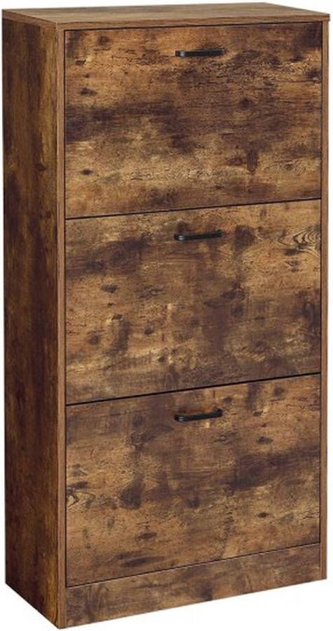 ZaZa Home & Office VASAGLE Schoenenkast met 3 kleppen schoenenrek met 3 niveaus opbergkast perfect voor smalle gangen woonkamer slaapkamer 60 x 24 x 120 cm (l x b x h) vintage bruin LBC030X01