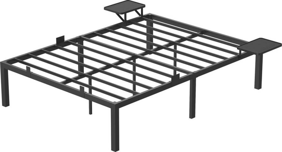 VASAGLE Tweepersoonsbedframe bedframe van metaal met opbergplanken logeerbed geschikt voor matras van 190 x 140 cm eenvoudige montage klassiek zwart