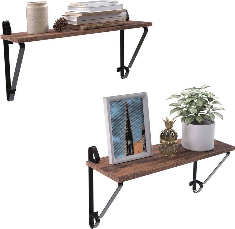 VASAGLE Wandplanken set van 2 grote zwevende planken stabiele hangende planken voor woonkamer slaapkamer gang 60 x 20 x 33 cm industriële stijl rustiek bruin en zwart LCR01BX
