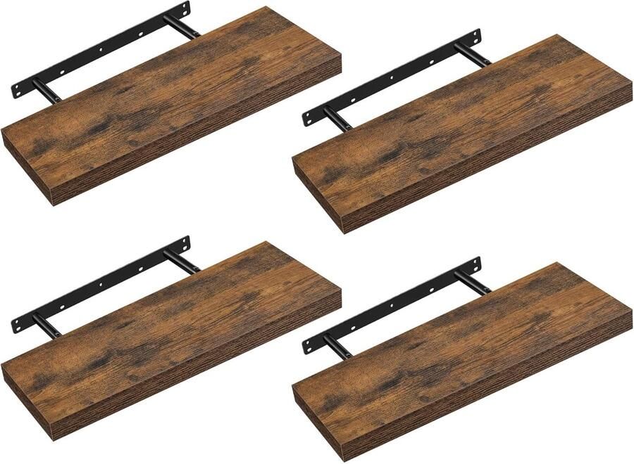 VASAGLE Wandrek set van 4 zwevende plank 20 x 60 x 3 8 cm wandboard voor fotolijst decoratie plank voor woonkamer werkkamer keuken vintage bruin