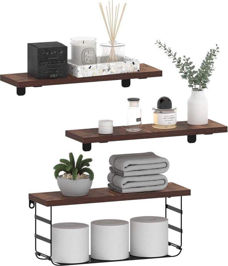 Luvetrex Vasemouh Drijvende Wandplanken Set van 3 Stuks Rustieke Houten Planken voor Slaapkamer en Woonkamer