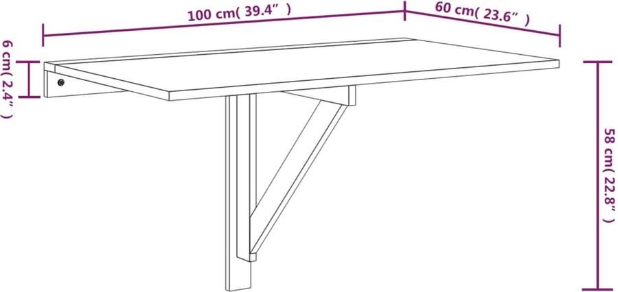 VidaXL Wandtafel inklapbaar 100x60x56 cm bewerkt hout gerookt eiken - Foto 5