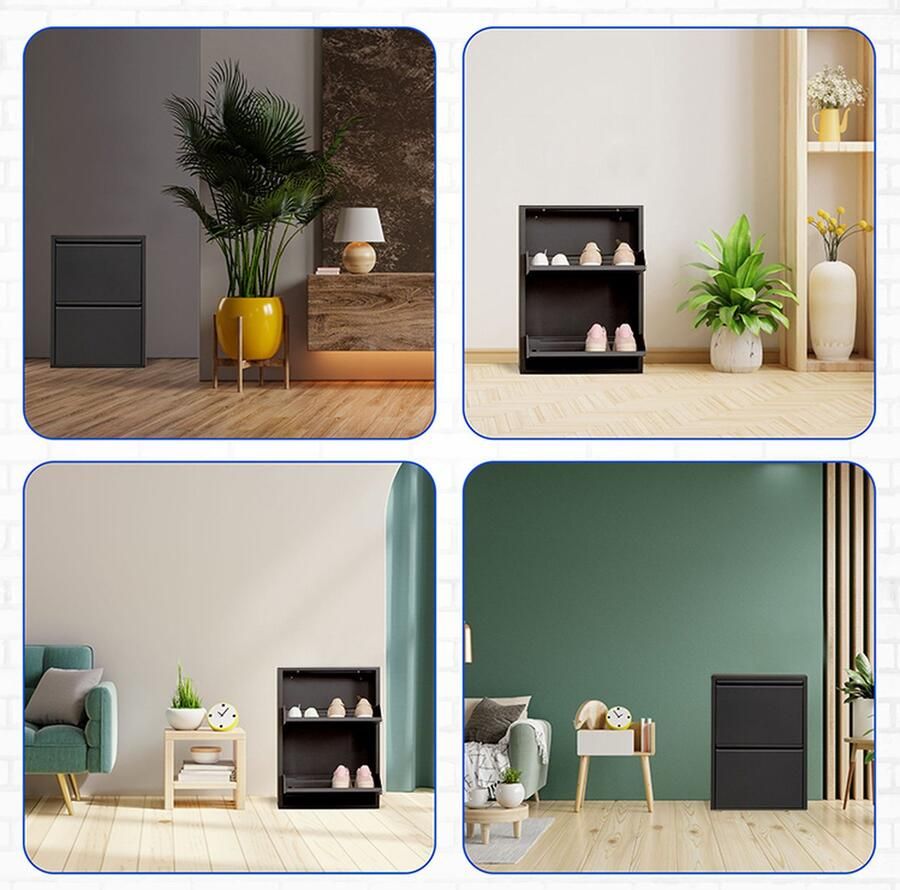 VEEHAUS Paplet Praktisch Schoenenrek -Schoenenrek zwart Schoenenrek met 2 Niveaus Schoenenkast zwart Schoenenrek metaal industrieel Metaal 50 x 70 x 15cm -Zwart