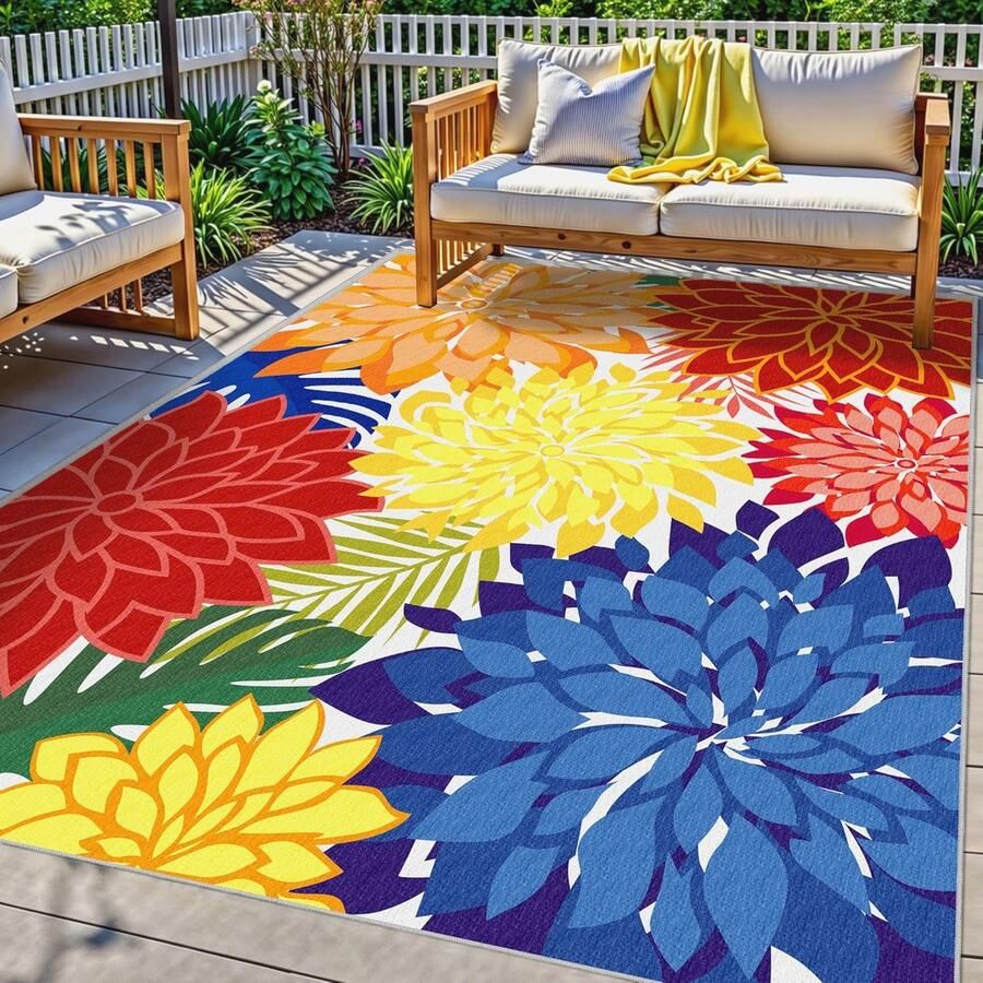 Veelkleurig Buitentapijt 15 8 x 21 cm Tropisch Modern Gebloemd Gemakkelijk te Reinigen Voor Terras en Tuin