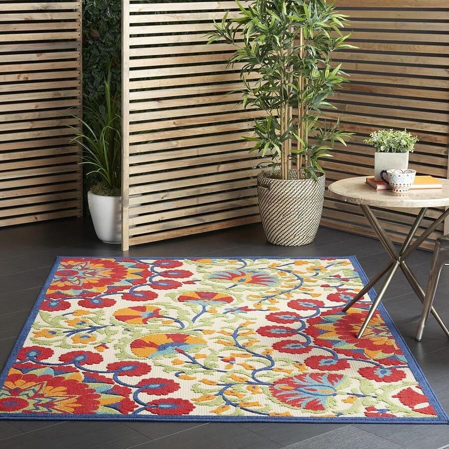 Veelkleurig onderhoudsvriendelijk binnen- en buiten bloemen gebied tapijt 5'3 x 7'5 Rood 5'x8