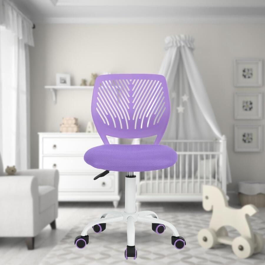 Veelzijdige bureaustoel voor kinderen Ergonomische werkstoel zonder armleuningen met verstelbare hoogte in paars