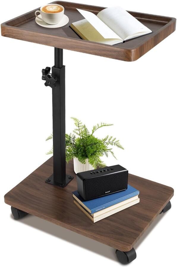 Veelzijdige Houten Bijzettafel Met Wieltjes Verstelbaar In Hoogte En 360 Graden Draaibaar Voor Flexibel Gebruik