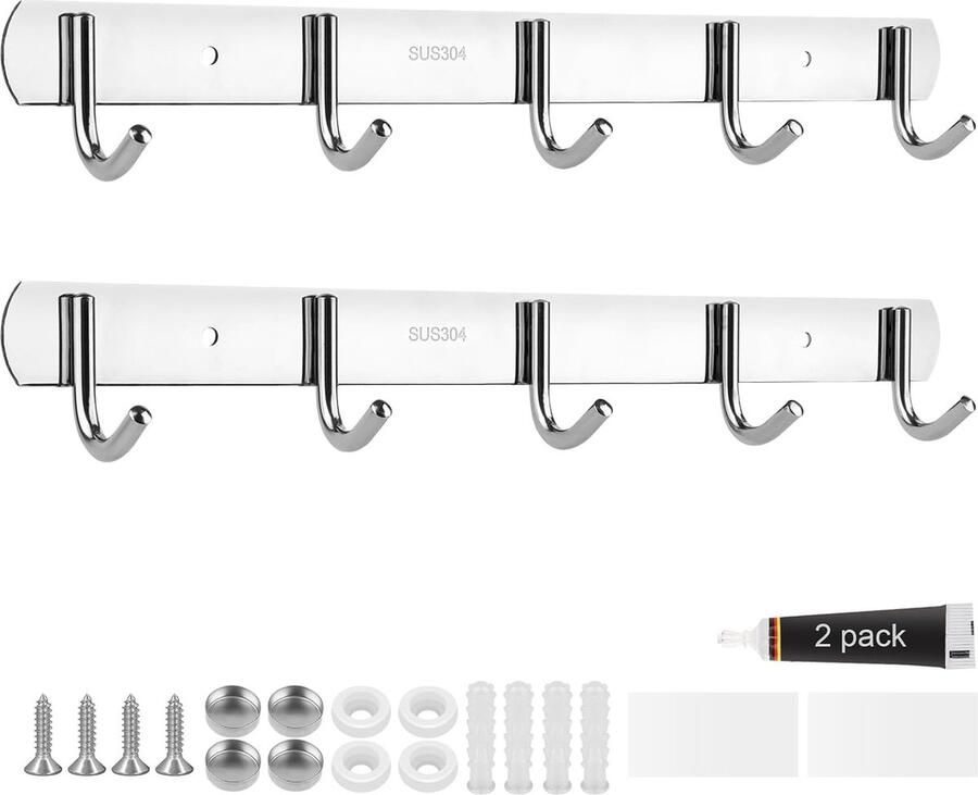 Luvetrex Veelzijdige RVS Muur Haken Set met 5 Haakjes voor Elke Ruimte in Huis