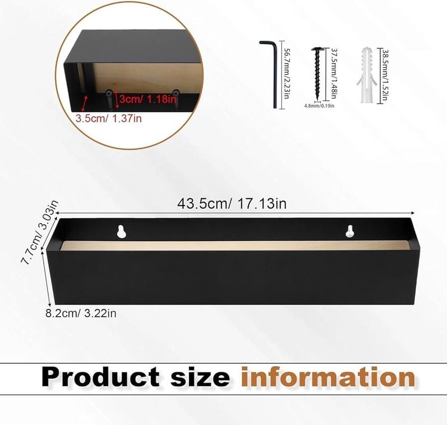 Veelzijdige wandkapstok met plank zwart ijzer en hout