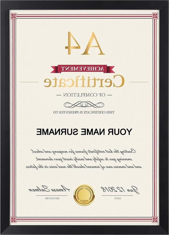 Veelzijdige zwarte A4 fotolijst voor certificaten posters en kunstwerken bureau- of wandweergave enkel Fotolijst