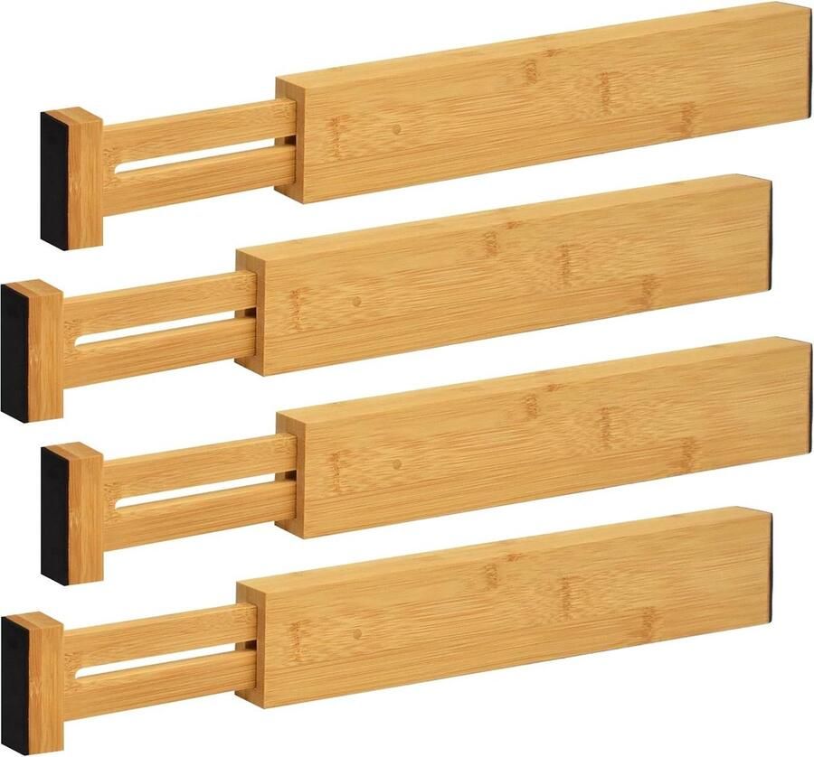 Veerbelaste bamboe ladeverdeler multifunctioneel set van 4 bamboe 33-43 cm