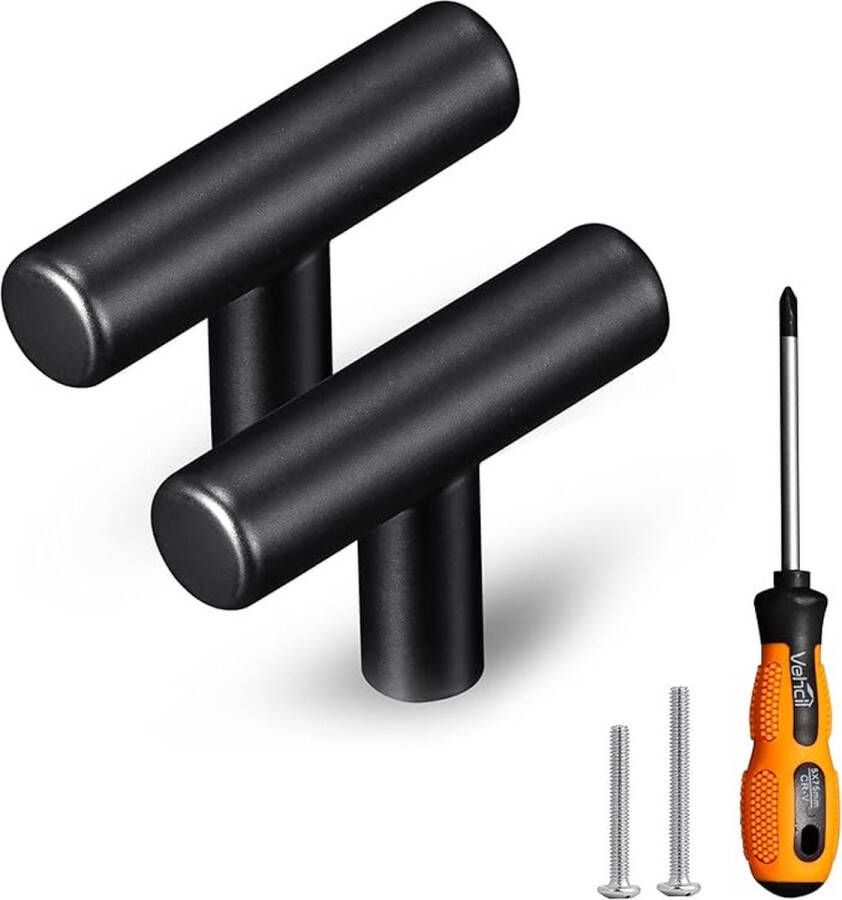 VEHCIL T Bar Ronde Kast Knoppen 20 Pack Enkele Gat Zwarte Kast Pull Handgrepen voor Keuken Kast Badkamer Dressoir Lade Moderne Euro Bar Stijl Roestvrij Staal