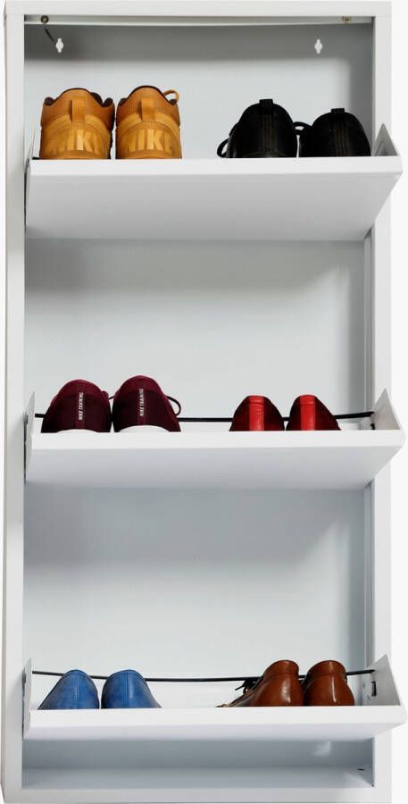 VELMANO Schoenenkast Schoenenrek 3 vakken 3 niveaus WIT Metaal 15 x 104 x 50 cm Praktisch Modern Stijlvol Compact
