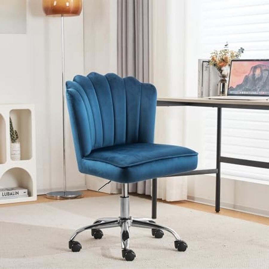Velours Bureau- en Poefstoel met 360 Graden Draaifunctie en Hoogteverstelling voor Woonkamer en Slaapkamer Ideaal voor Vrouwen en Meisjes