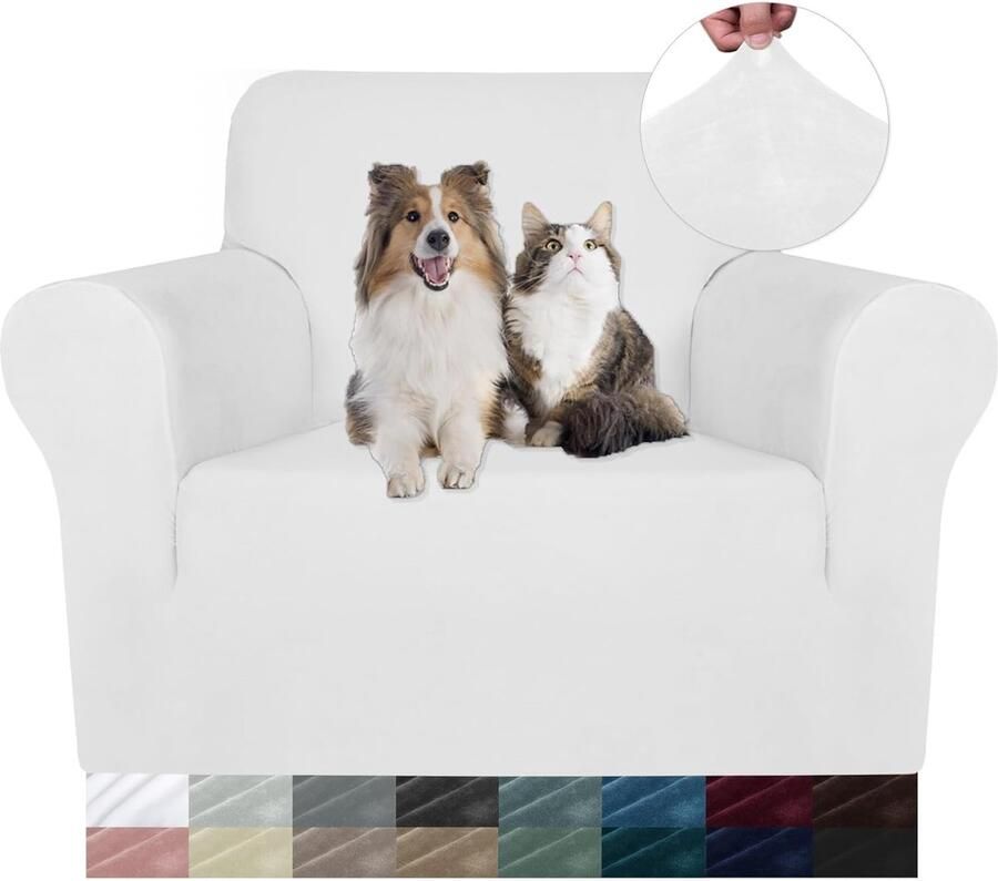 AULEDIO Velours Elastische Bankhoes (eenpersoons) Zachte Antislip Bankbeschermhoes Zeer Elastische Volledige Bankhoes Huisdiervriendelijk Wit