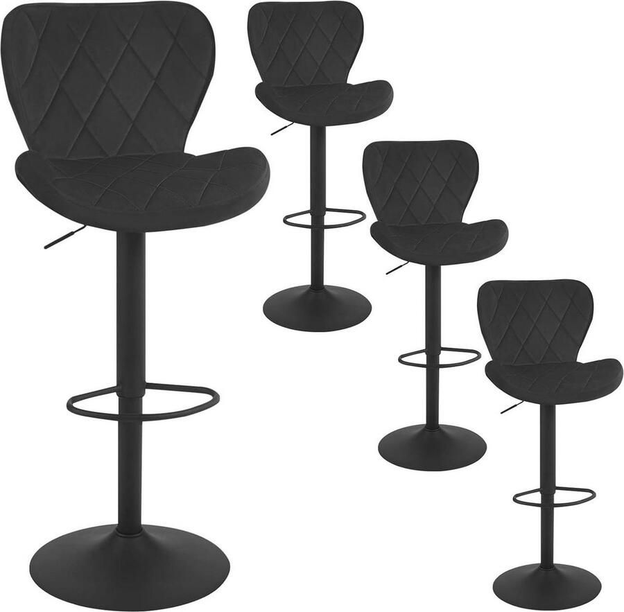 Rootz Living Rootz Velvet Barkruk Draaistoel Verstelbare Hoogte 360° Draaibaar Ergonomisch Ontwerp Donkergrijs Zwart 47cm x (89-109 5cm) x 54cm