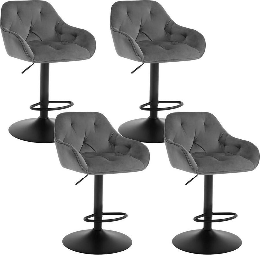 Rootz Living Rootz Velvet Barkruk Tegenstoel Draaibare Kruk In Hoogte Verstelbaar Stabiel Metalen Frame Elegant Design Donkergrijs Zwart 37cm x 37 5cm x 84cm