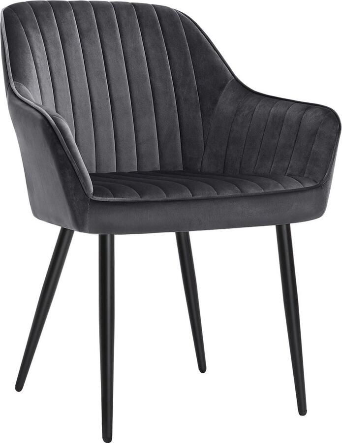 Rootz Living Rootz Velvet Dining Chair Grijze stoel Gestoffeerde zitting Schuimvulling Gepoedercoate metalen poten 62 5 cm x 60 cm x 85 cm