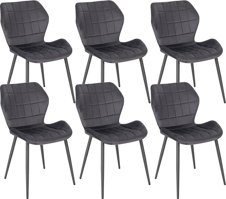 Rootz Living Rootz Velvet Eetkamerstoel Set van 6 Gestoffeerde stoelen Comfortabele zitting Ergonomisch ontwerp Duurzaam metalen frame 47 cm x 79 5 cm x 54 cm