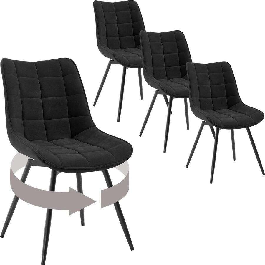 Corenia Velvet Eetkamerstoelen Retstoel Stoelen Kuipstoelen Eetkamerstoel – Ergonomisch & Gestoffeerd – Zwart Set van 4 360° Draaibaar