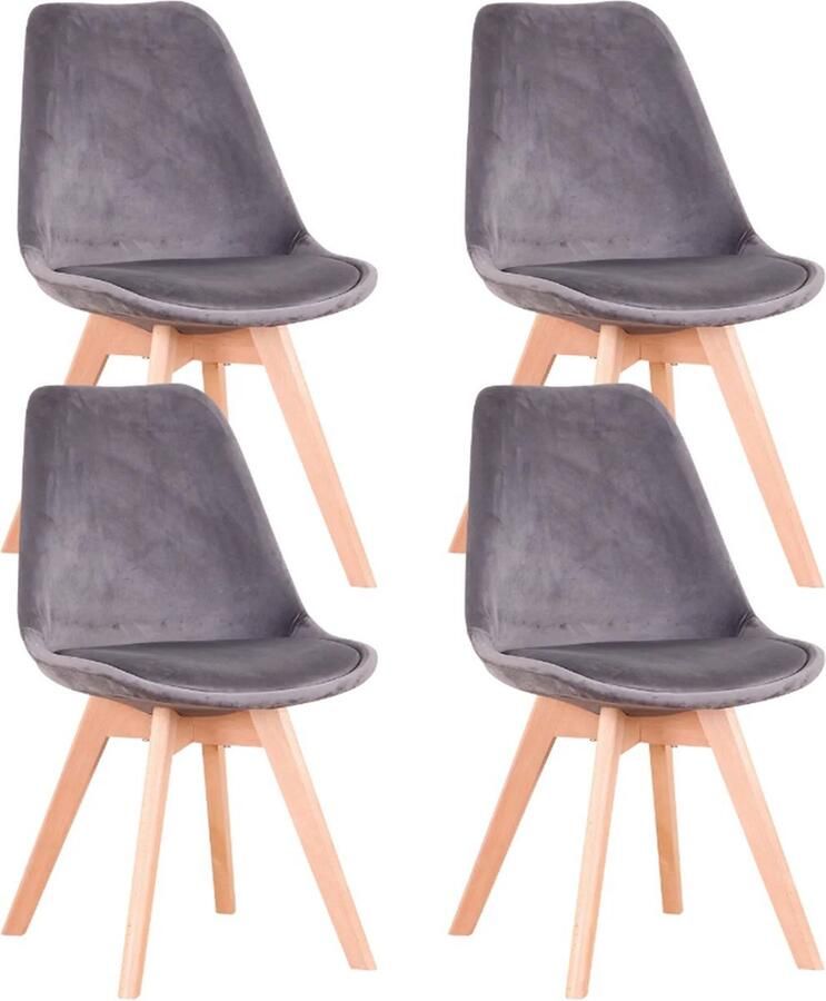 Bolt Edge Velvet Eetkamerstoelen Grijs Set van 4 Kuipstoelen Keuken- en Woonkamerstoelen Zithoogte 43cm