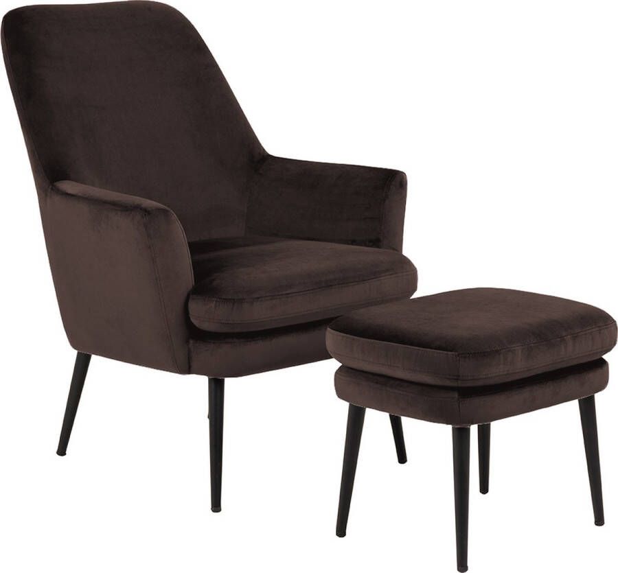 Velvet Fauteuil met Voetenbank Fay Grijsbruin