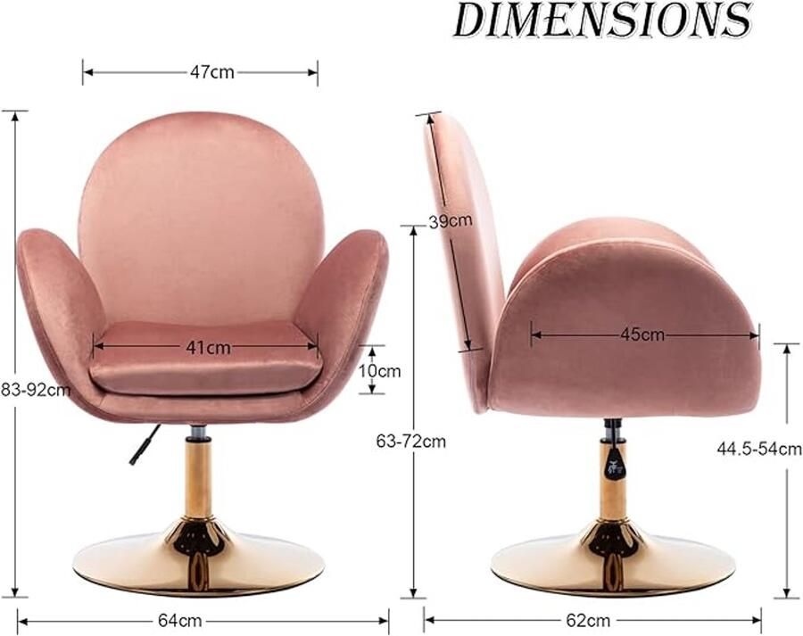Velvet fauteuil – Moderne 360° draaibare kapstoel in hoogte verstelbaar zonder wielen – Roze (fluweel)