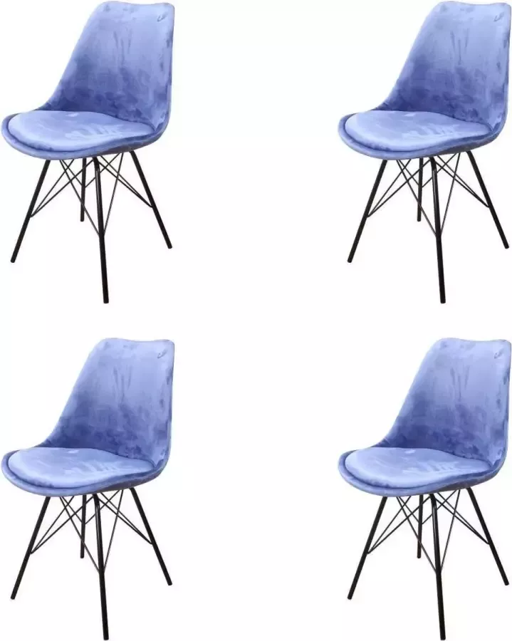 Velvet kuipstoel blauw limited edition set van 4