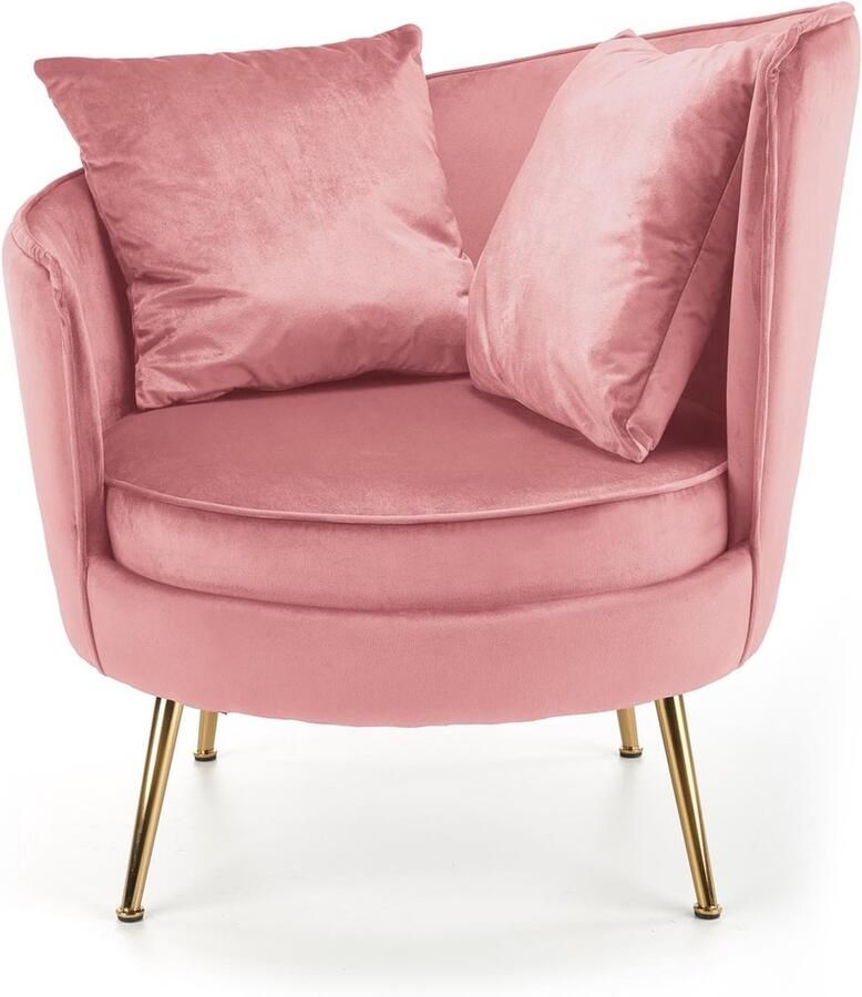 Velvet Loungefauteuil Bellavino™ – Roze – Luxe Designstoel met Gouden Stalen Onderstel – Comfortabel & Stijlvol – Fluweel Zachte Zitting – Fauteuil voor Woonkamer Slaapkamer of Hal