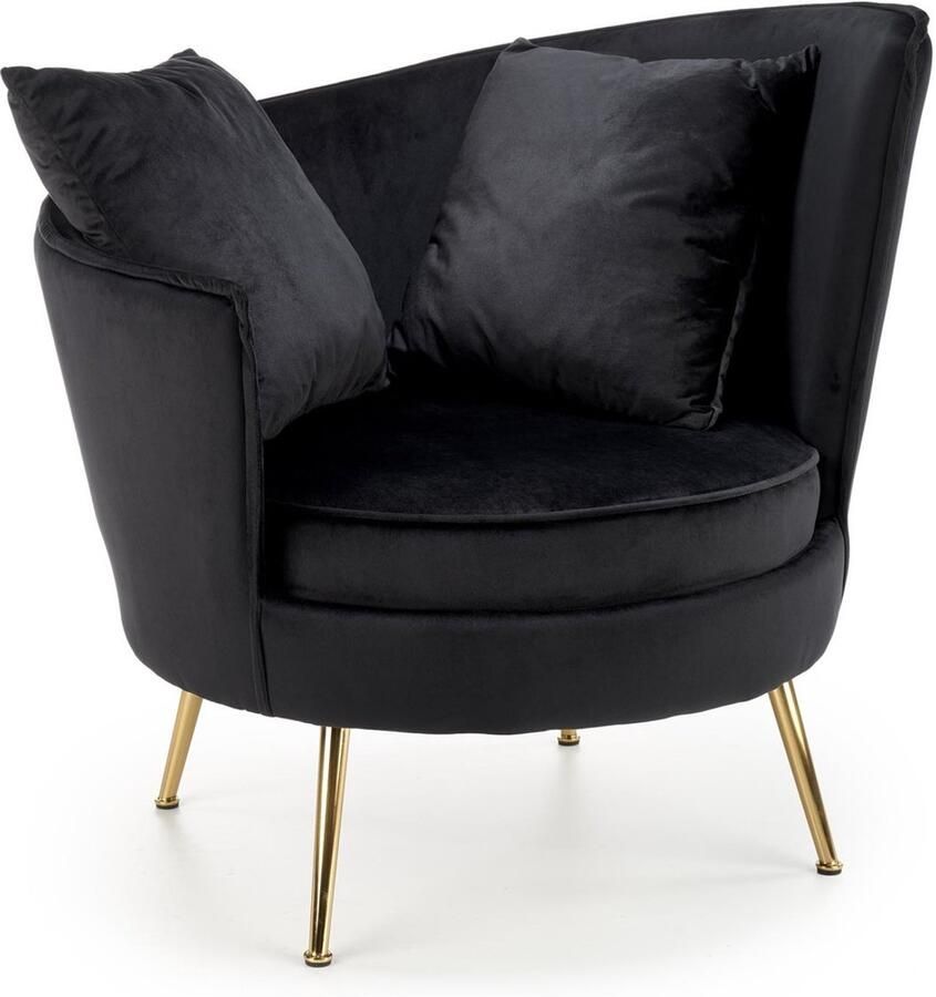 Velvet Loungefauteuil Bellavino™ – Zwart – Luxe Designstoel met Gouden Stalen Onderstel – Comfortabel & Stijlvol – Fluweel Zachte Zitting – Fauteuil voor Woonkamer Slaapkamer of Hal