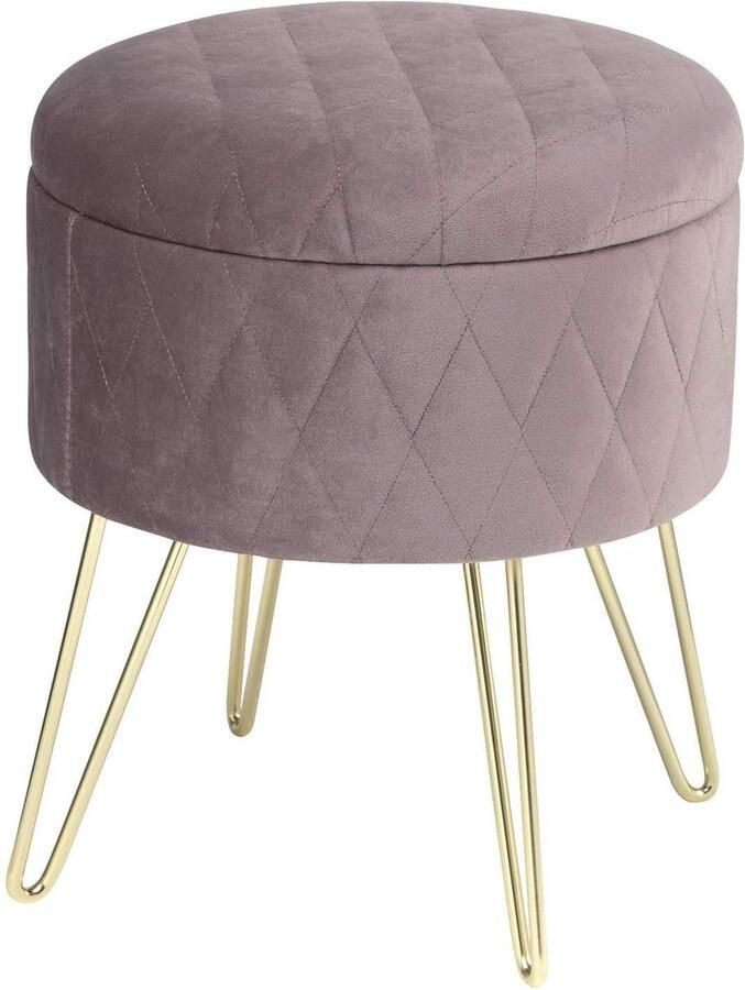 Rootz Living Rootz Velvet Makeup Kruk Opbergdoos Gevoerde zitting Gouden metalen poten 31 5 cm x 31 5 cm x 36 cm