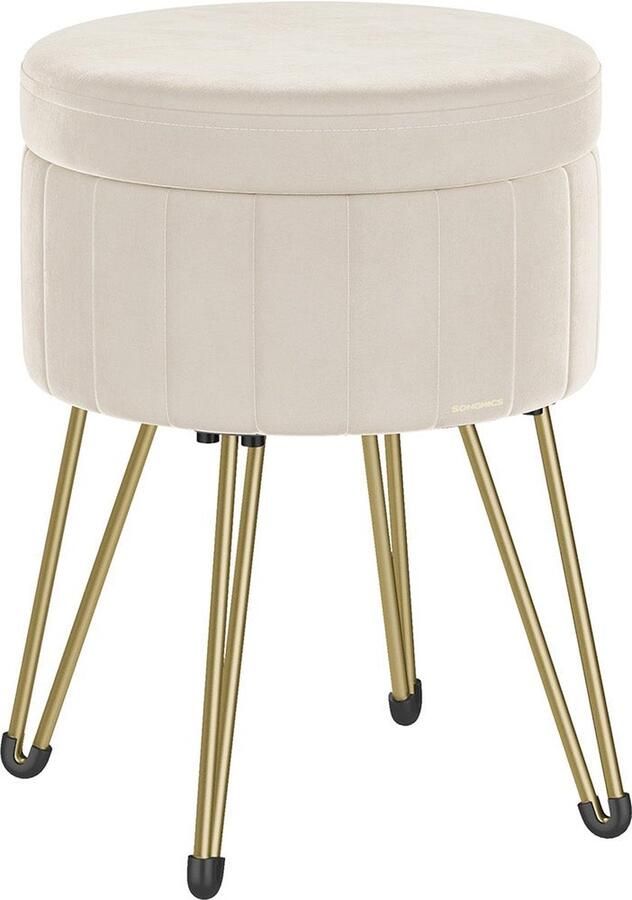 Rootz Living Rootz Velvet Ottoman Kruk Crèmewit Ronde zitting Gewatteerde voetsteun Compact ontwerp 39 cm D x 44 4 cm H