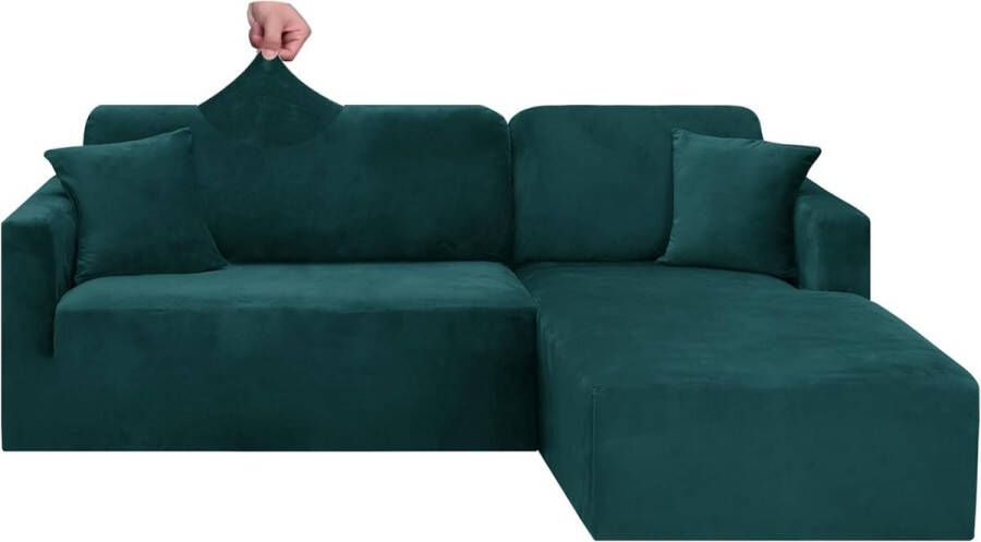Velvet Peninsula Sofa Cover 2-Piece Couch Cover Left Right Corner Chaise Longue Sofa Throws with Two Cushion Covers L Shape Peninsula Sofa Covers (1 Seater + 2 Seater Black Green)