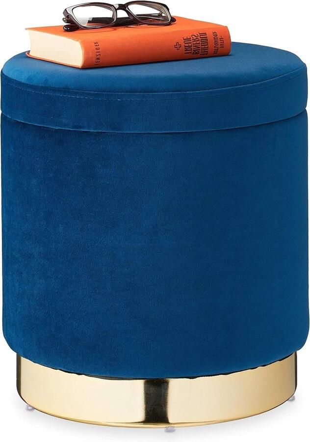 Velvet poef met opbergruimte Moderne fluwelen zitkruk Blauw goud 41.5 x 37 cm Kruk met opbergruimte