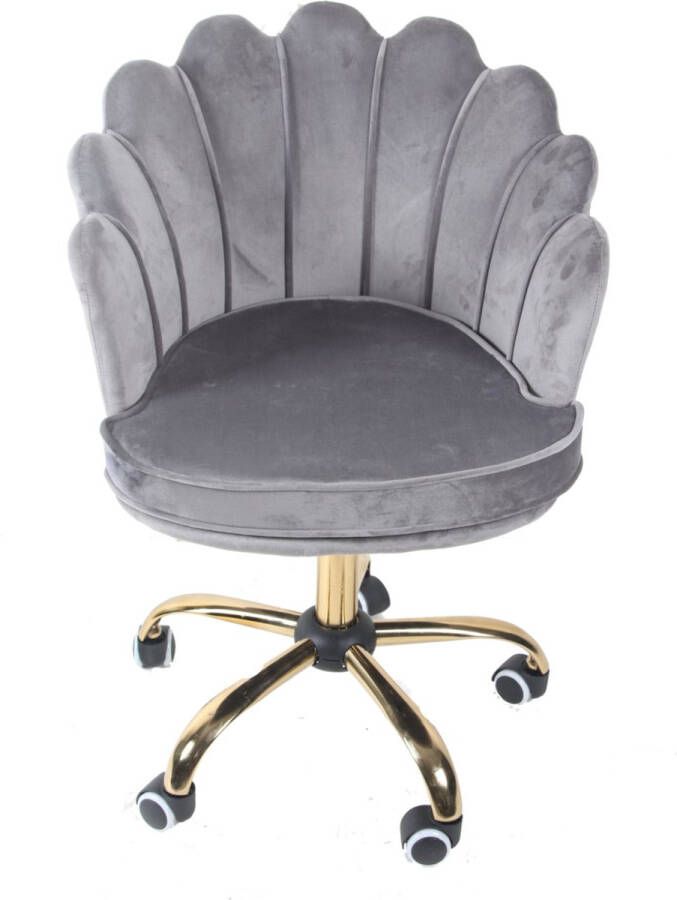 Velvet Shell Bureaustoel Donkergrijs Antraciet met Goudkleurig onderstel Grijs Fluweel Schelp Beauty Salon Kaptafel Visagie Kapper Trendy Verrijdbaar Verstelbaar