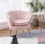 Velvet Shell Stoel Licht Roze met Goudkleurig onderstel Fauteuil Chair Fluweel Schelp Beauty Salon Kaptafel Babykamer Trendy - Thumbnail 2
