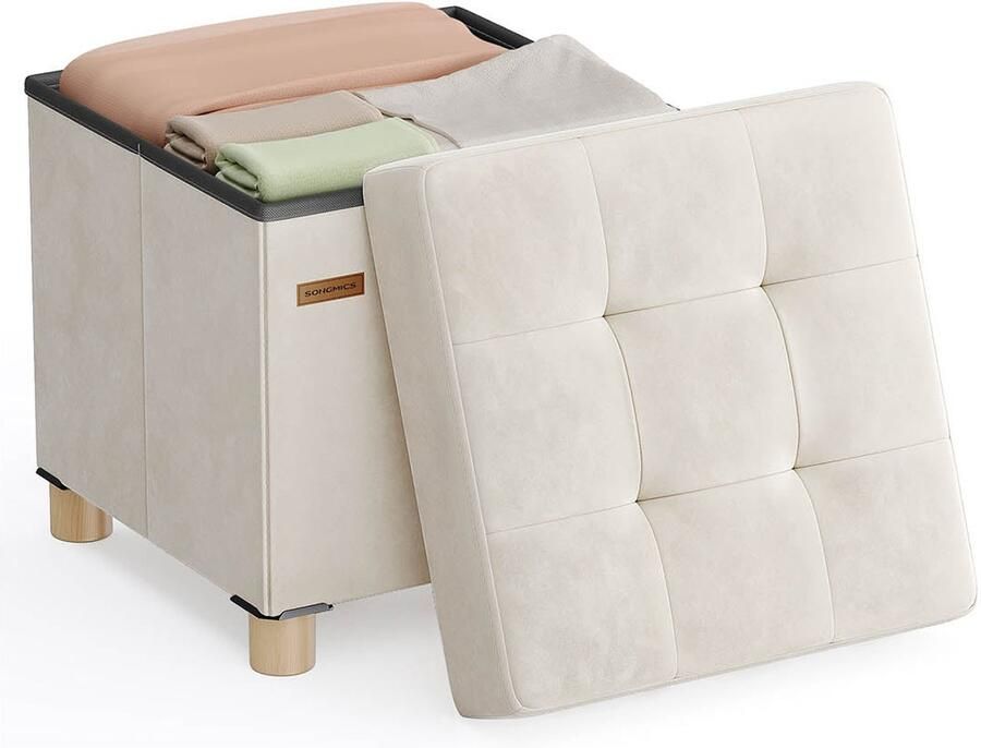 Velvet Stock Stool voetsteun Zitgang met opslag 37L Capaciteit Ondersteunt 300 kg 38x38x40cm Brown