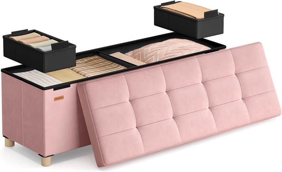 Velvet Stock Stool Zitplaat met opslag Voetenstoel 112L Capaciteit 38 x 110 x 40 cm roze