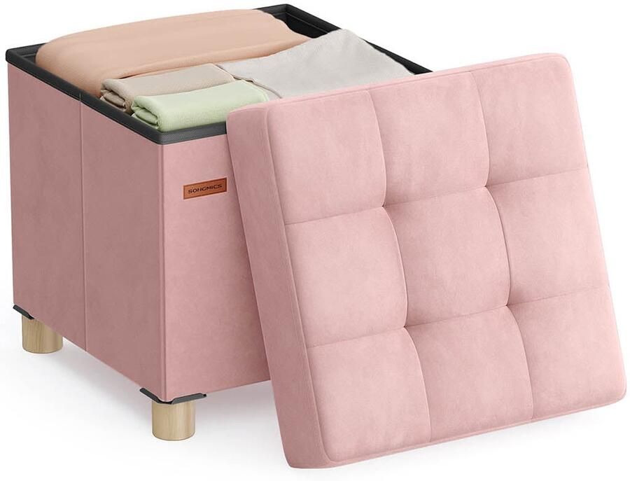 Velvet Storage Stool Footrest Ottoman 37L Capacity 38 x 38 x 40 cm Pink