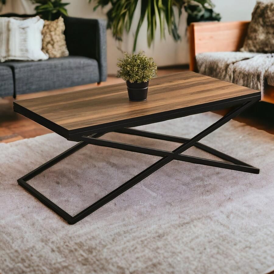 Meubel Sofa Meubelsofa-Venedik metalen poten walnootfineer salontafel