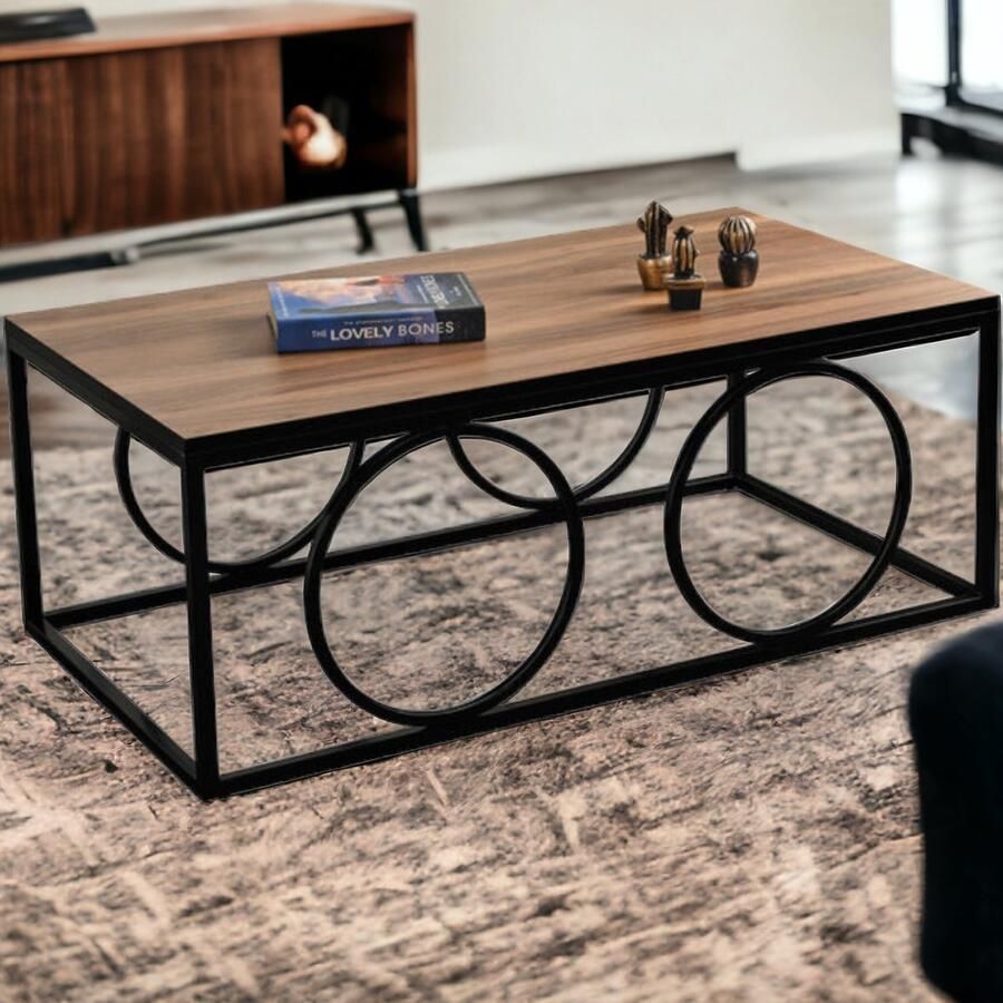 Meubel Sofa Meubelsofa-Venetiaans zwart metalen poten walnootfineer salontafel