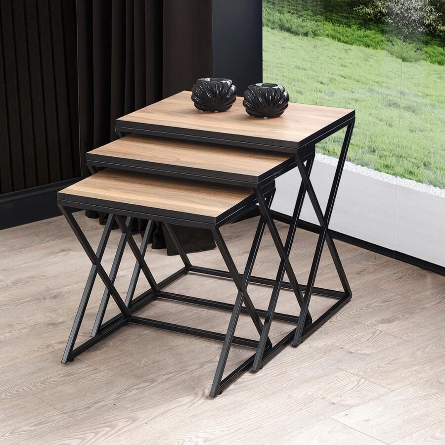 Meubel Sofa Meubelsofa-Venetië Zigon salontafel zwart metalen poten walnootfineer