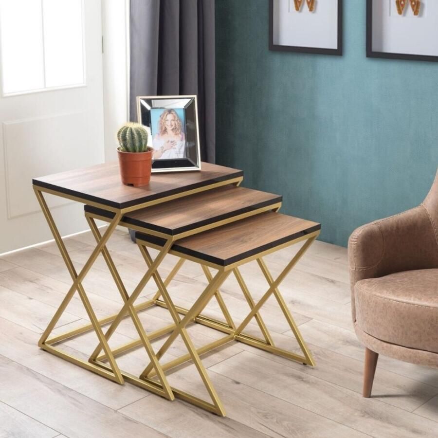 Meubel Sofa Meubelsofa-Venice Goud Metalen Poten Walnoot Fineer Mdf Zigon Salontafel