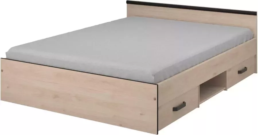 Vente-unique Bed met opbergruimte PABLO 2 laden en een niche 140 x 190 cm Eik L 145.8 cm x H 58.9 cm x D 193 cm