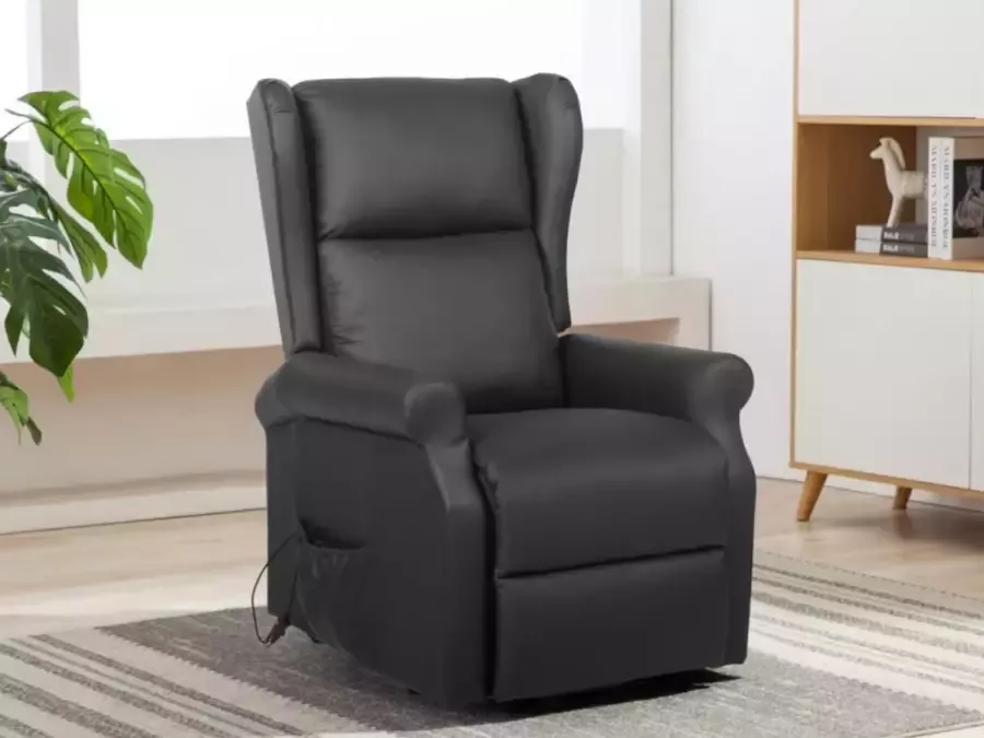 Vente-unique Elektrische relaxfauteuil van kunstleer LAUGAR Zwart L 74 cm x H 108 cm x D 96 cm