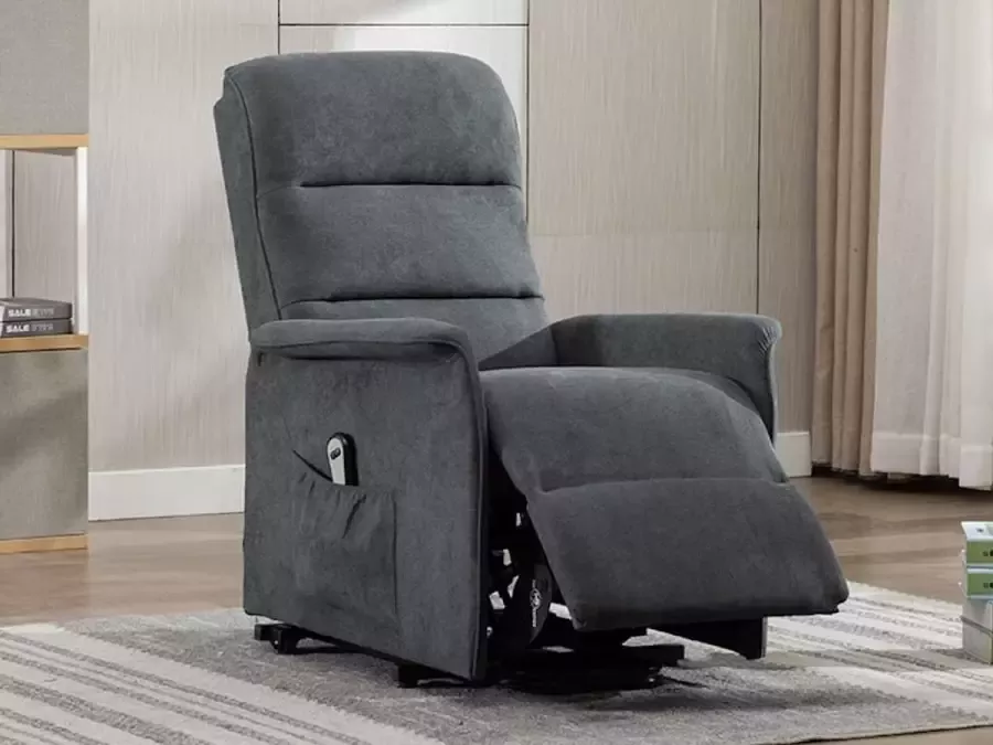 Vente-unique Elektrische relaxfauteuil van stof CAPUCINE Antraciet L 73 cm x H 100 cm x D 94 cm - Foto 2
