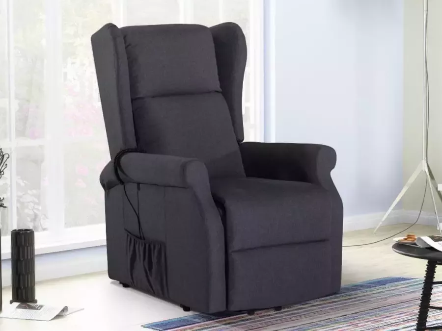 Vente-unique Elektrische relaxfauteuil van stof LAUGAR Antraciet L 74 cm x H 108 cm x D 96 cm