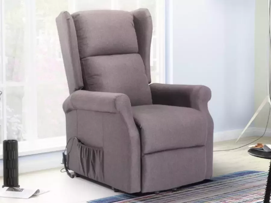 Vente-unique Elektrische relaxfauteuil van stof LAUGAR Bruin L 74 cm x H 108 cm x D 96 cm