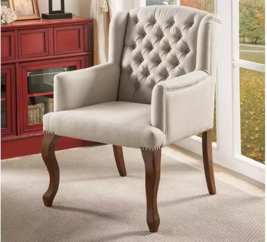 Vente-unique Fauteuil met armleuningen van stof PARUNA Beige L 65 cm x H 96 cm x D 70 cm - Foto 3